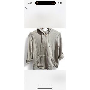Chicos Design Hooded Zip Up Jacket‎ Roll Tab Sleeve Gray Casual Comfy